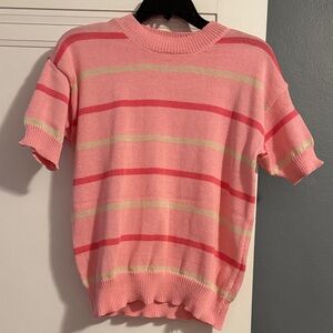 Women's Pink Striped Crewneck Sweater